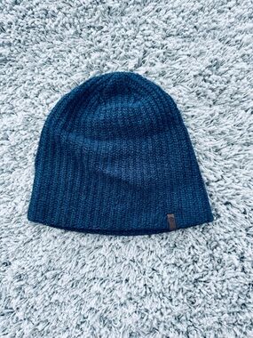 Mens Womens Unisex Fjallraven Blue Ribbed Knit Beanie from Banff One Size